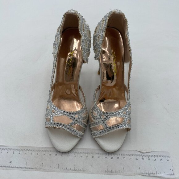XYD White Peep Toe Half D'Orsay Mesh Pumps Crystal Studded High Heels Dress Shoe - Picture 3 of 8